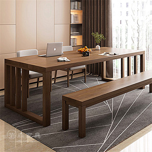 去客厅化全实木大长书桌家用办公桌现代简约工作台阅读书法大板桌