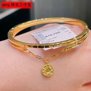 周大福amy香港999足金分圈号双12炸街纯金素金黄金双层手镯女款