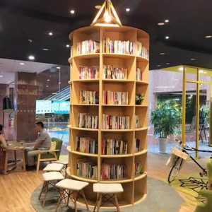 图书馆书柜书架杂志报刊架货品展示架陈列柜办公阅读实木圆形地柜