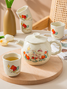 可爱小兔凉水壶花茶水果茶泡茶陶瓷茶壶茶杯套装家用送礼创意