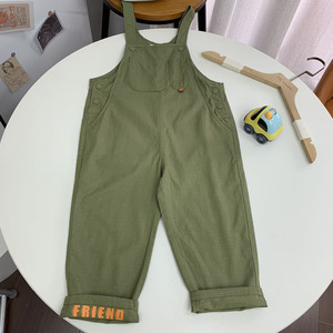 男女童基础款军绿色贴布工装风背带裤连体裤