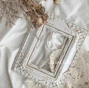 日本水彩美甲饰品拍照复古巴洛克仿石膏质感相框圆垫背景道具