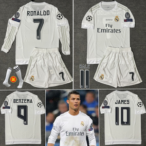 1516皇马球衣主场欧冠版7号c罗短袖足球服4号拉莫斯长袖套装定制