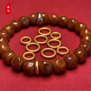 s925银包金镀金纯银开口文玩配饰卡环光圈素环猴头核桃秋子手串