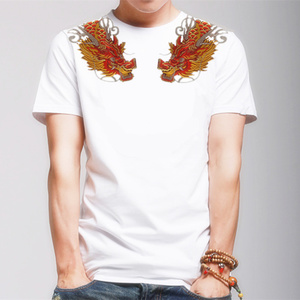 神侯府原创春夏新款中国风刺绣过肩龙纯棉短袖男双龙t恤男包邮