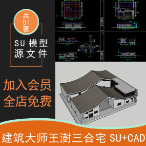 建筑大师王澍三合宅现代乡土构造建筑su模型 cad施工图