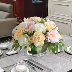 仿真花圆形小桌花酒店餐厅转盘客厅婚礼宴会桌面会议室摆件假花