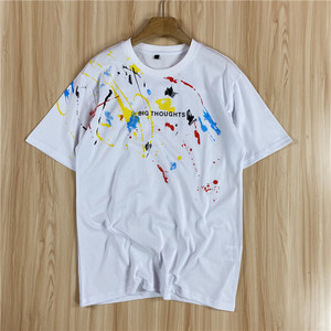 外贸男装 个性涂鸦泼墨印花 夏季休闲时尚圆领全棉短袖男t恤潮