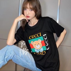 gucci/古驰 22夏季新款字母logo小熊图案印花圆领短袖男女上衣t恤