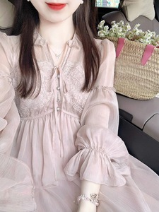 新中式国风粉色雪纺衬衫半身裙两件套女2024春季温柔气质穿搭套装