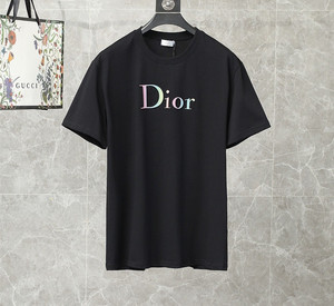 代购dior短袖女迪奥t恤男渐变花卉字母logo刺绣情侣tee正品黑白色