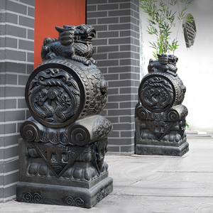 石雕门墩抱鼓石门口家用麒麟庭院貔貅一对看门石狮子青石石墩石鼓