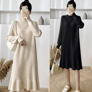 2023孕妇装冬款新款加厚针织鱼尾裙毛衣套装时尚潮妈中长款连衣裙