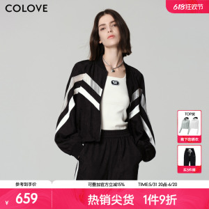 COLOVE卡拉佛短外套女2024春季新款时尚洋气肌理感高级运动外套