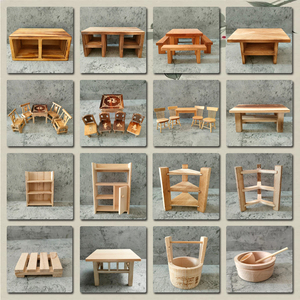 仿真迷你厨房微缩配件木家具凳子桌子椅子柜子木质儿童过家家玩具