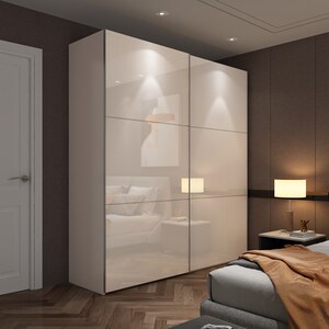 简约现代烤漆推拉门衣柜 北欧卧室实木质移门滑门整体大衣橱定制