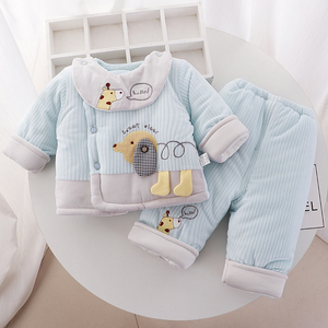 新生儿宝宝衣服婴儿加棉加厚秋冬分体式外穿宝宝棉衣套装可爱防风