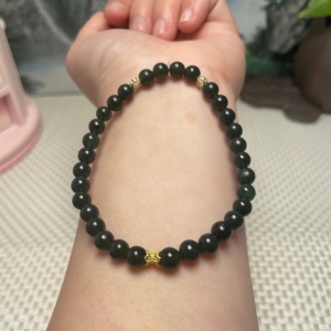 泰山玉碧玉优质老料深海绿女士手链珠径5-6mm(珠子小看好尺寸哦