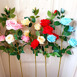 高枝玫瑰假花仿真花落地客厅绢花摆设干花束花卉装饰插花永生花艺