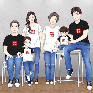 三代亲子装一家五口六口夏装爷爷奶奶夏季大码t恤全家福服家庭装