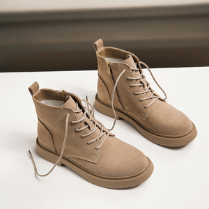 翻毛皮短靴女平底英伦风2020秋冬季百搭春秋磨砂皮马丁靴加绒棉鞋