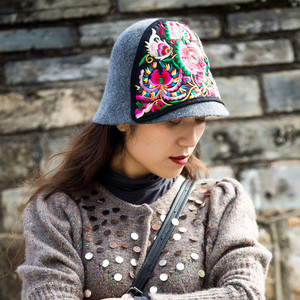 民族风绣花帽子文艺