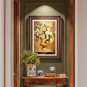 现代美式玄关装饰画竖版背景墙挂画欧式简美走廊壁画复古轻奢入户