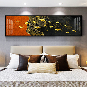 卧室装饰画现代轻奢主卧床头画客厅壁画晶瓷画聚财九鱼图房间挂画