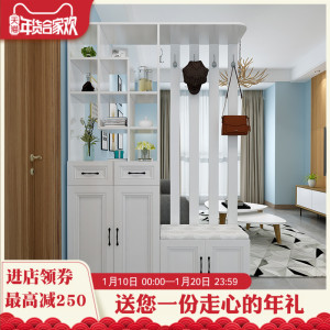 北欧玄关鞋柜简约现代门厅柜进门多功能衣帽柜屏风镂空隔断柜客厅