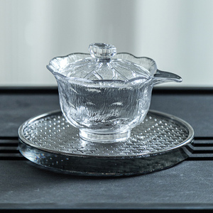 冰川盖碗茶杯玻璃茶碗带盖泡茶功夫茶具套装高档茶盏不烫手手抓壶