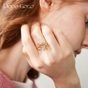 DODOGOGO贝壳锆石树叶戒指女轻奢小众设计高级感食指戒个性开口戒