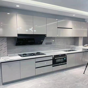 上海全屋定制整体石英石晶钢板厨柜现代钢化玻璃橱柜柜门板定做