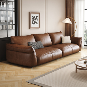 美柏真皮意式轻奢沙发客厅现代简约头层牛皮小户型复古油蜡皮沙发