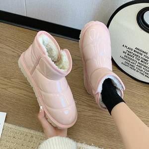 粉色可爱雪地靴女夏季加绒加厚保暖棉靴2024年新款防水面包棉鞋子