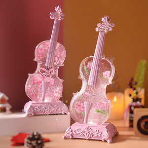 大提琴水晶球音乐盒八音盒飘雪花女孩女生生日520情人节礼物摆件