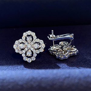 hw满钻耳钉女纯银镀18k金耳环四叶草耳扣海瑞温斯顿harry winston