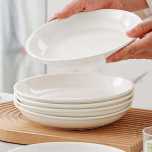 陶瓷盘子家用菜盘高级感釉下彩高温深盘汤盘组合2024新款白色盘子