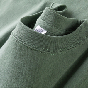 抹茶绿250g重磅纯棉长袖t恤 春秋季草绿色宽松透气厚实打底衫男女
