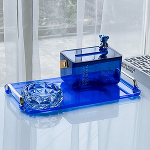 克莱因蓝餐巾盒塑料多功能纸巾盒收纳一体套装客厅茶几抽纸盒ins