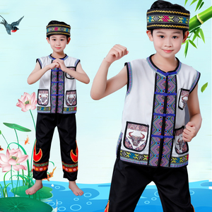 男童马甲苗族少数民族舞蹈服彝族壮族舞台演出服葫芦丝演奏服