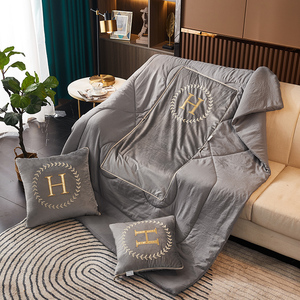 四季水晶绒抱枕被北欧刺绣靠垫被子两用汽车午休靠枕被沙发客厅