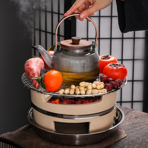 日式围炉煮茶家用室内全套网红炭炉碳火炉烧烤炉户外玻璃茶壶套装