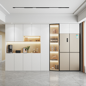 餐边柜酒柜冰箱柜一体靠墙客厅现代简约定制嵌入组合储物柜奶油风