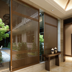 新中式屏风玄关隔断装饰入户客厅日式镂空花格简约现代实木木格栅