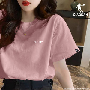 乔丹短袖女2024夏季新款官方正品半袖宽松透气体恤衫粉色运动t恤