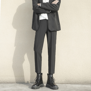 配马丁靴的裤子男春季新款直筒垂感加绒九分休闲裤潮流男士小西裤