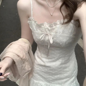 白色吊带连衣裙子女夏季法式气质修身显瘦小个子甜美无袖a字短裙