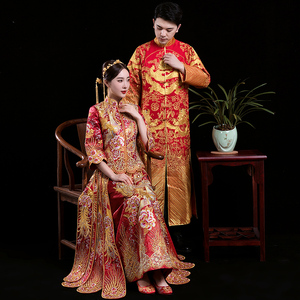 2019新款中式婚礼新郎礼服长衫唐装男士秀禾服古装龙凤褂敬酒服秋