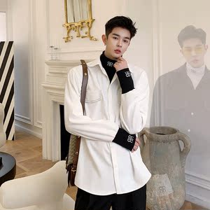 假两件高领衬衫男