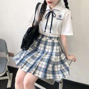 jk格裙蓝白色格原创日系小清新半身裙百褶裙短裙夏季制服仙女裙